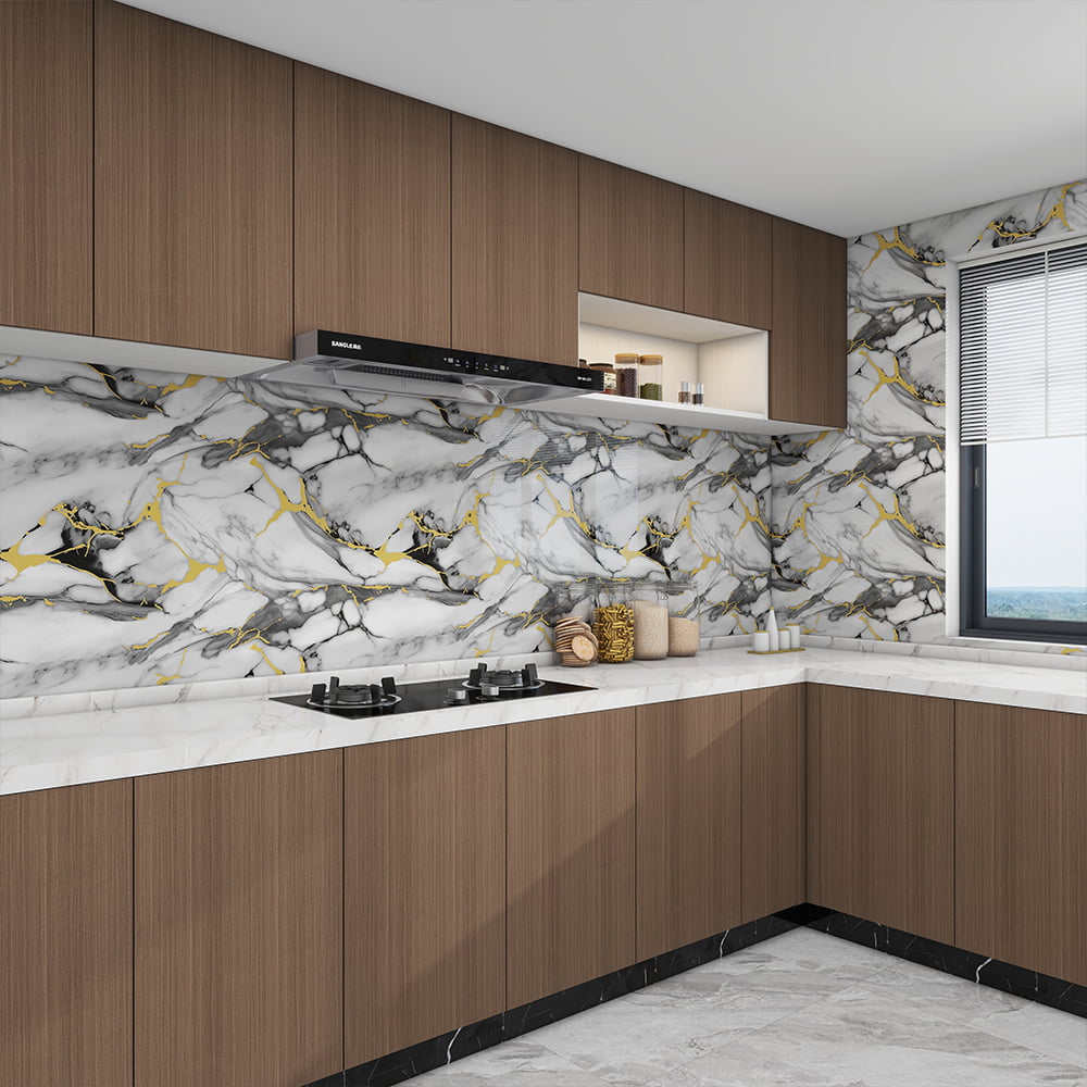 Hiện đại Cao Bóng Đá Cẩm Thạch Giấy Dán Tường Cuộn PVC Tự Dính Chống Thấm Nước Nội Thất Trang Trí Nhà Cửa Đá Cẩm Thạch Tấm Miếng Dán