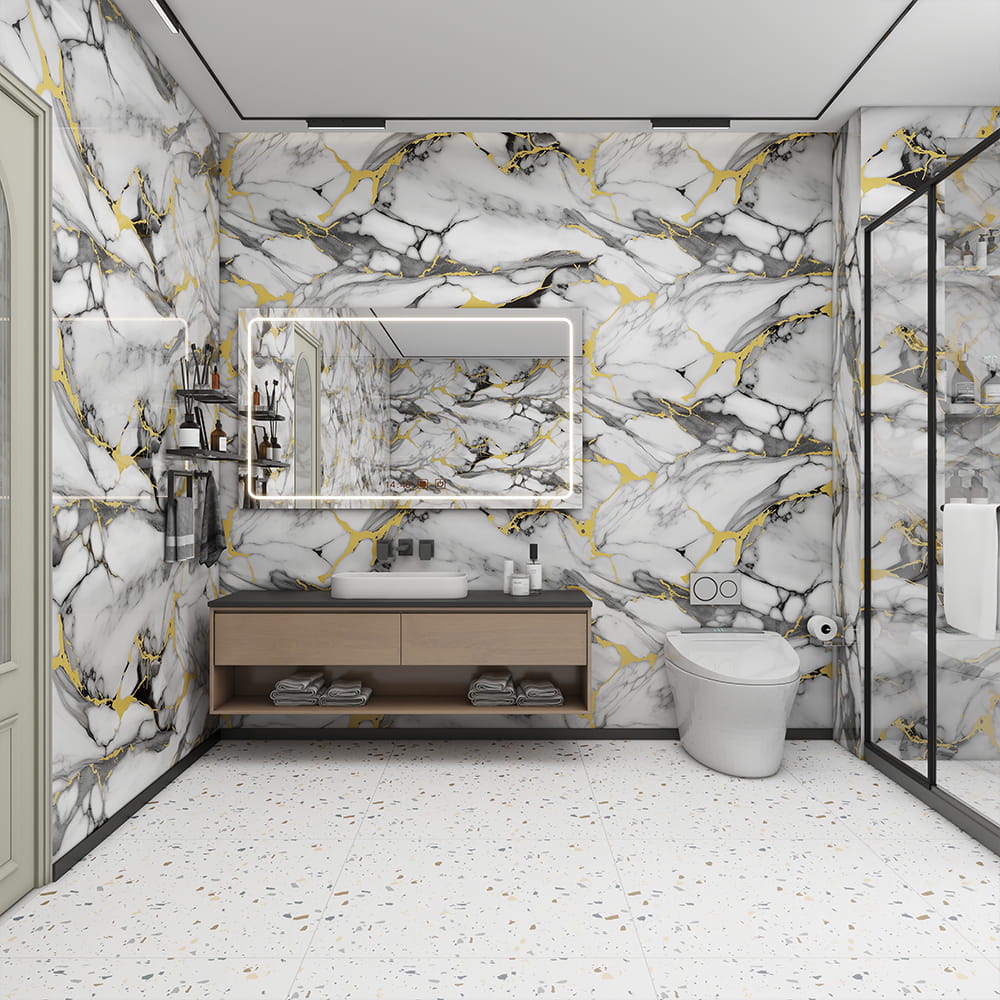 Hiện đại Cao Bóng Đá Cẩm Thạch Giấy Dán Tường Cuộn PVC Tự Dính Chống Thấm Nước Nội Thất Trang Trí Nhà Cửa Đá Cẩm Thạch Tấm Miếng Dán